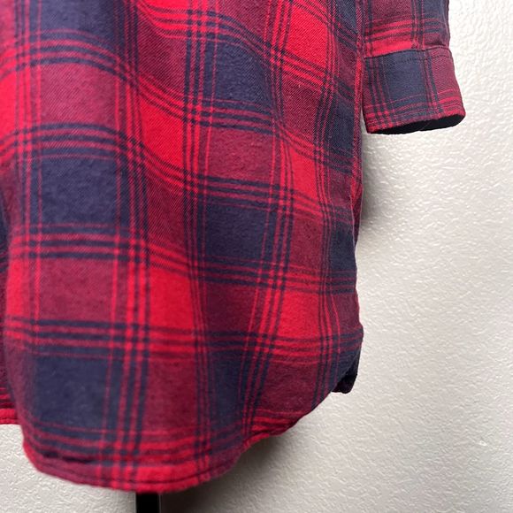 J. Crew Sz XXS Long-Sleeve Flannel Shirt Dress Red Navy Checkered 100% Cotton - Picture 5 of 11